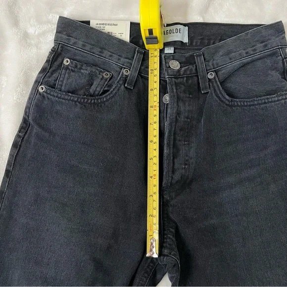 AGOLDE Black Jeans Lana Mid Rise Vintage Straight Jeans Gray 24 Distressed Rips - Picture 5 of 9
